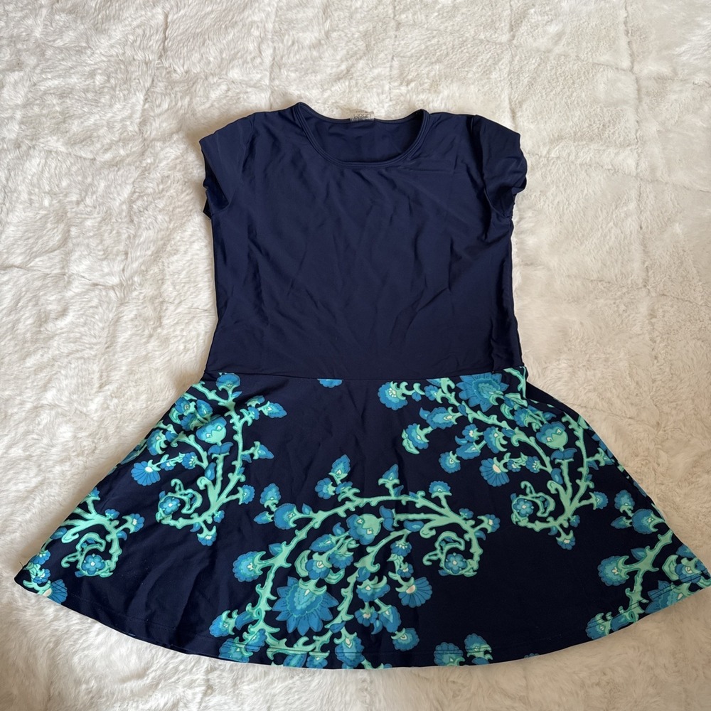 Girls Modli Ella Mae Vintage Swim Dress Size Youth 12 Blue Floral Cap Sleeve 2PC